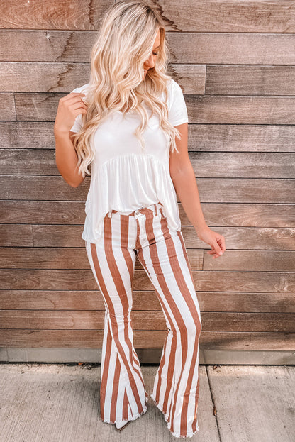 Striped Fringe Bell Bottom Denim Pants