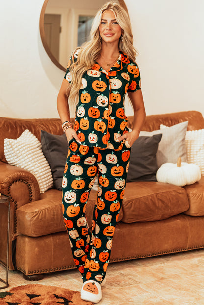 Halloween Pattern Short Sleeve Shirt Pajama Set