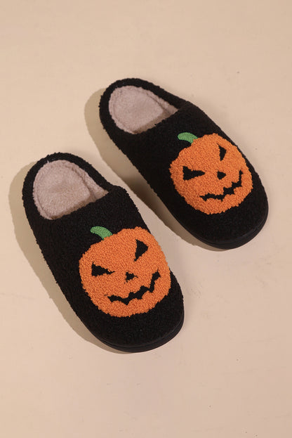 Halloween Pumpkin Print Plush Slippers (Runs Small, Size Up)