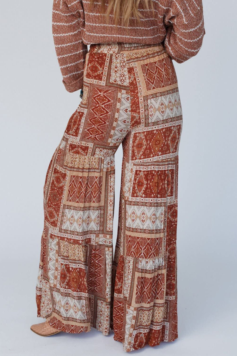 Boho Aztec Print Tiered Palazzo Pants