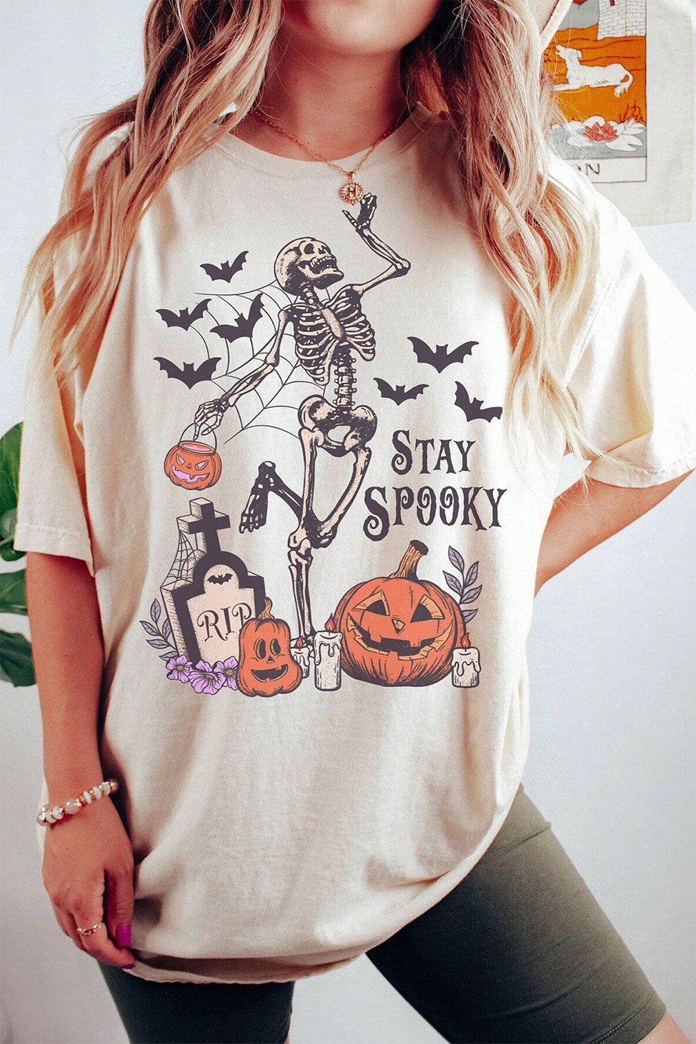 Skull Pumpkin Face STAY SPOOKY Graphic Halloween T Shirt