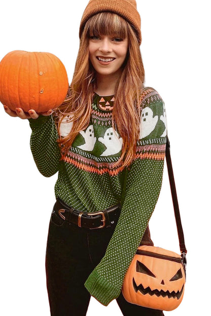 Halloween Ghost Pattern Drop Shoulder Sweater