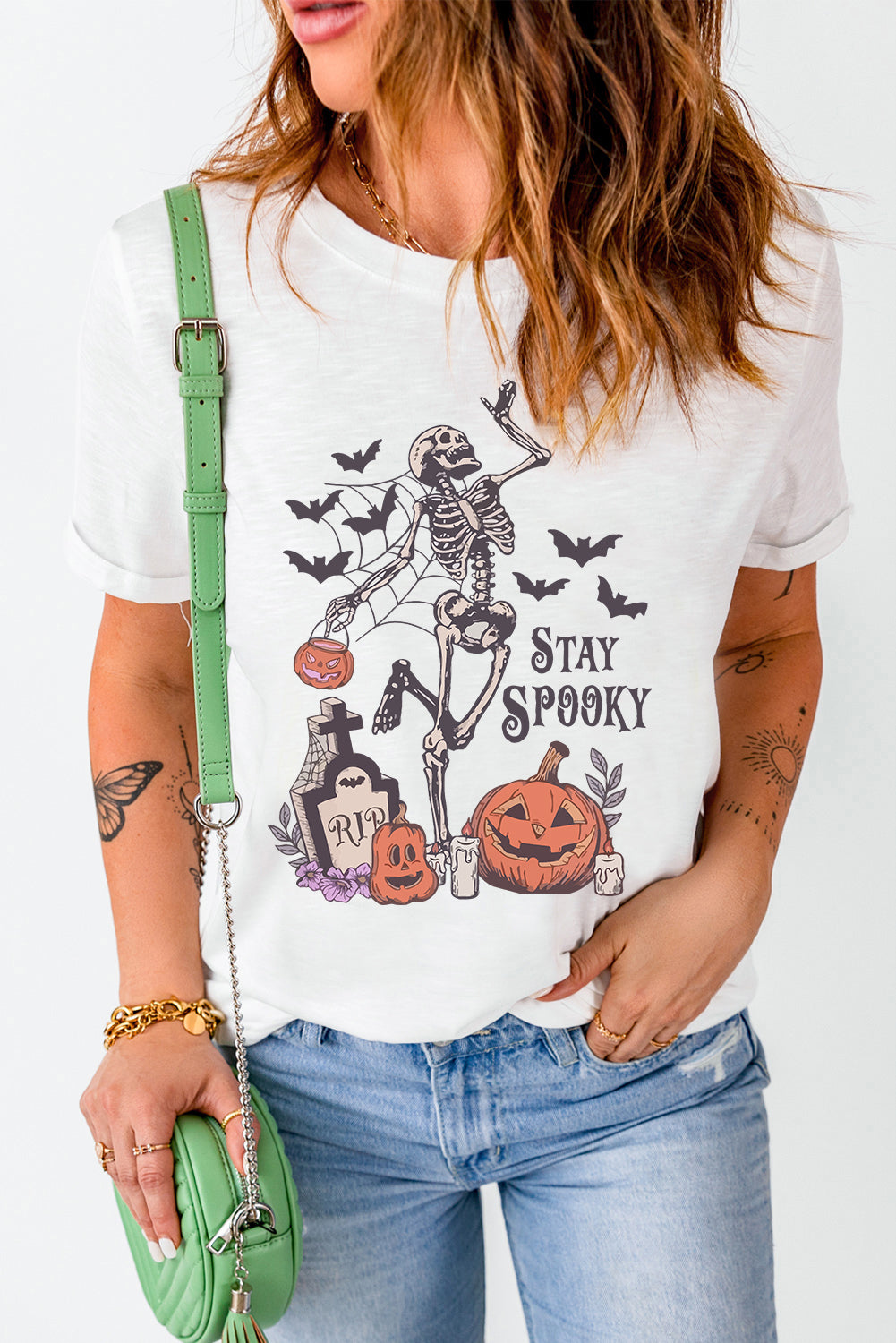 Skull Pumpkin Face STAY SPOOKY Graphic Halloween T Shirt