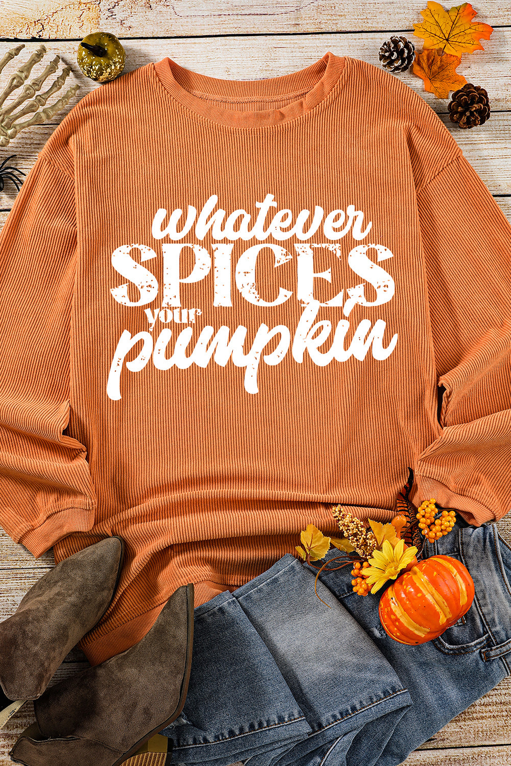 Whatever Spices Your Pumpkin Graphic Corded Pullover Sweatshirt