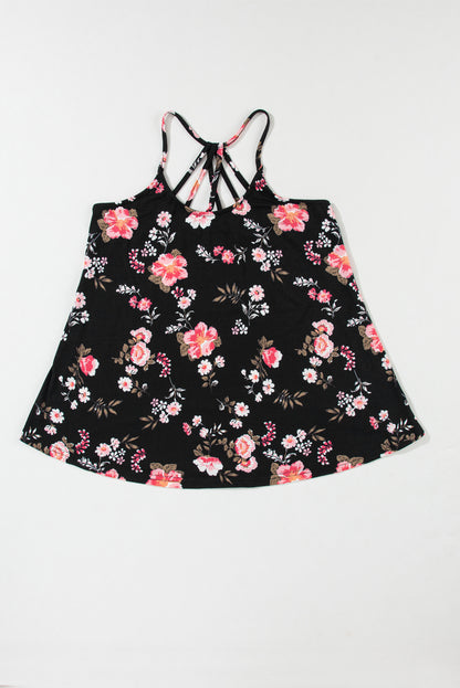 Floral Spaghetti Straps Strappy Back Tank Top