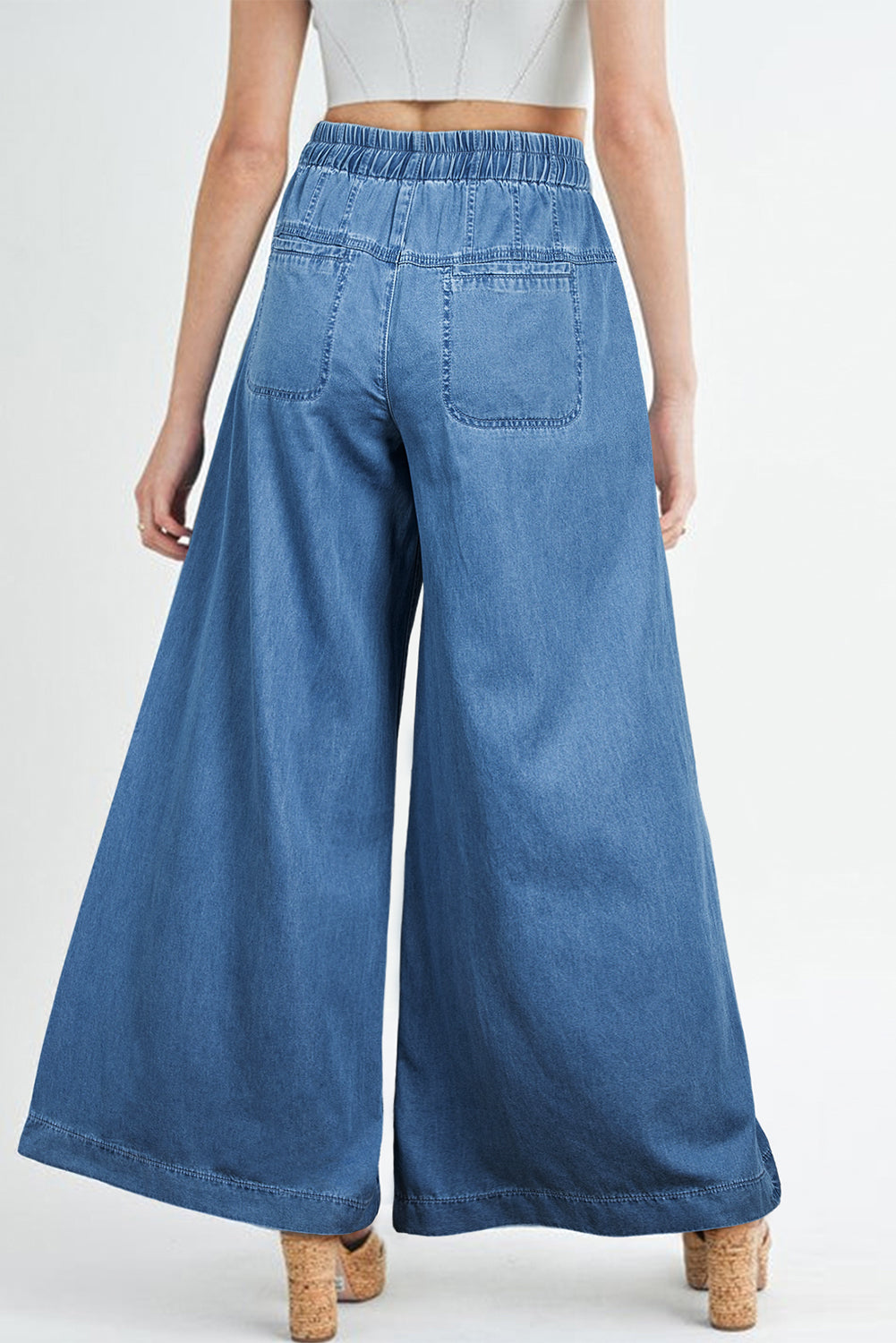 Mineral Wash Button Fly Waist Wide Leg Jeans