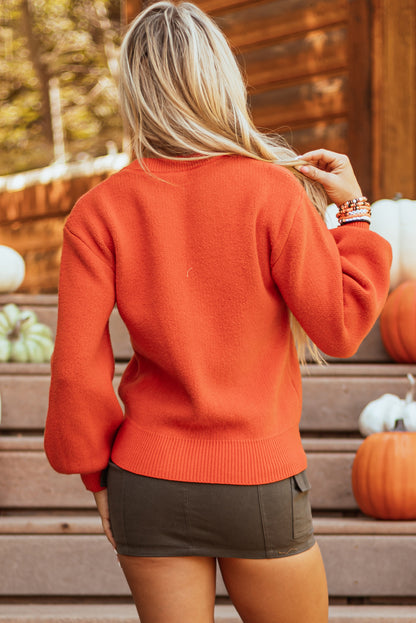 Halloween Pumpkin Face Pattern Drop Shoulder Sweater