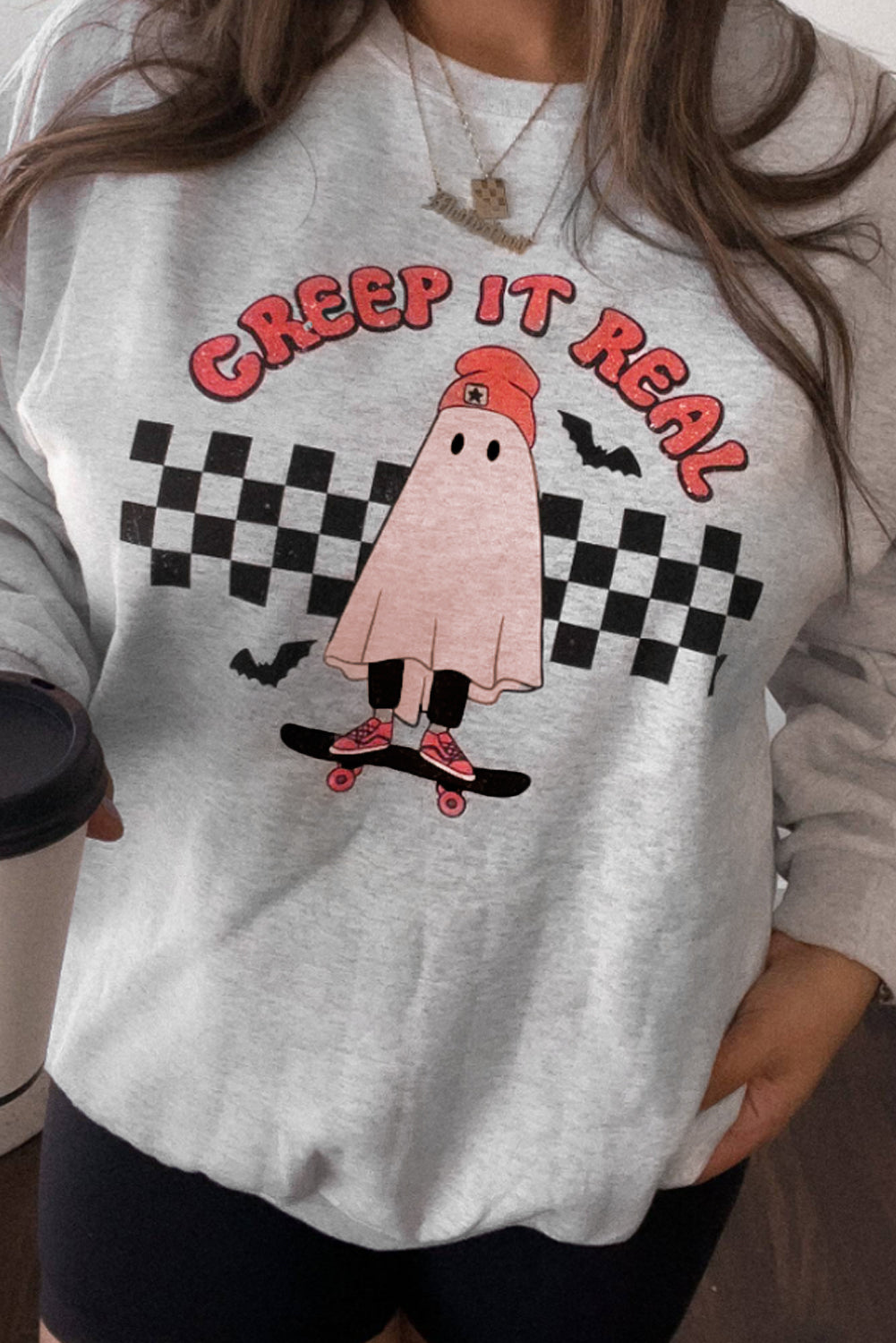 Creep It Real Ghost Print Plus Size Sweatshirt