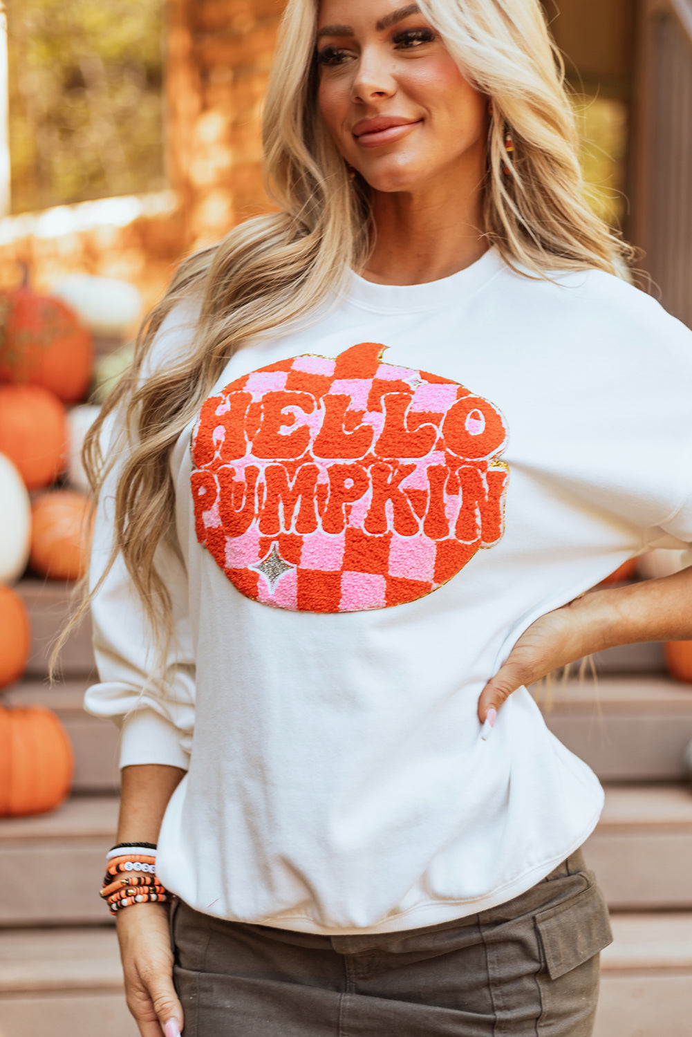 Halloween Pumpkin Patched Pattern Pullover Sweatshirt