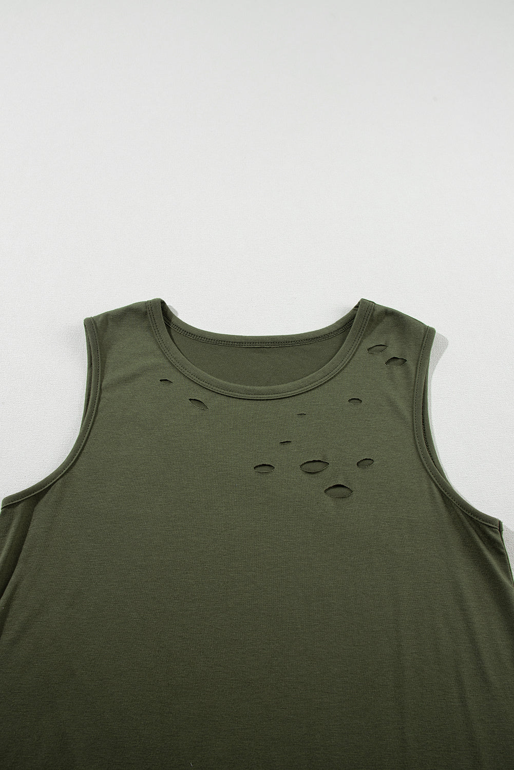 Solid Color Distressed Holes Crew Neck Tank Top