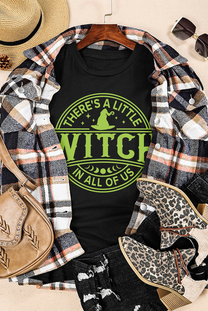 WITCH Crew Neck Halloween Graphic T Shirt