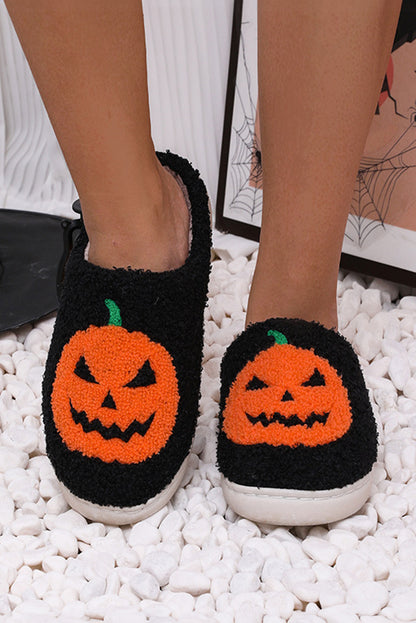 Halloween Pumpkin Print Plush Slippers (Runs Small, Size Up)