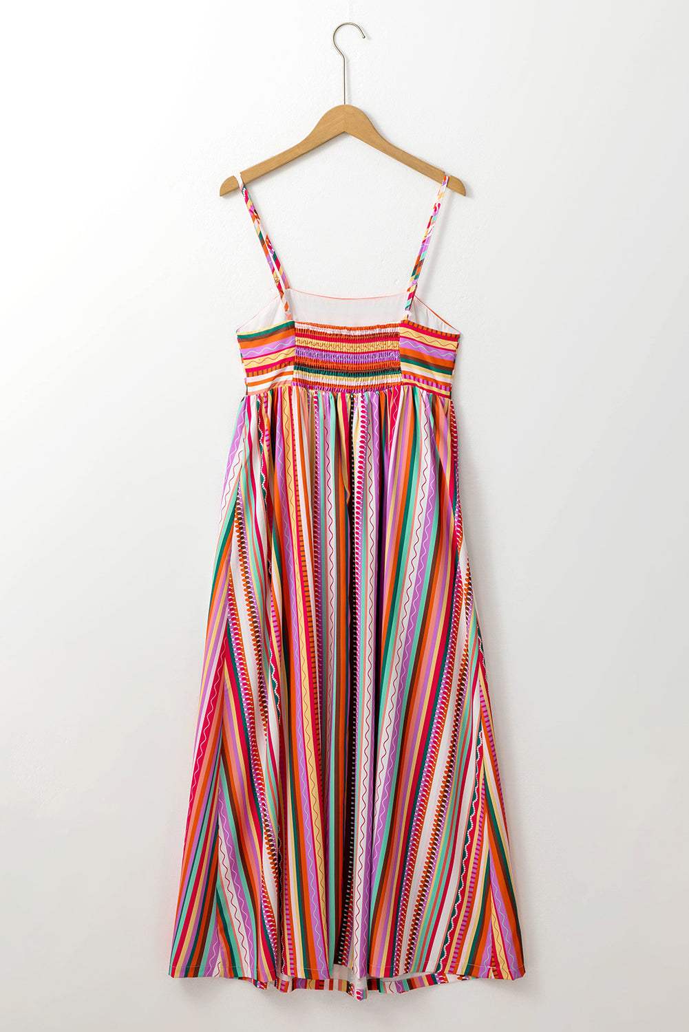 Striped Thin Straps Smocked Back Boho Maxi Dress