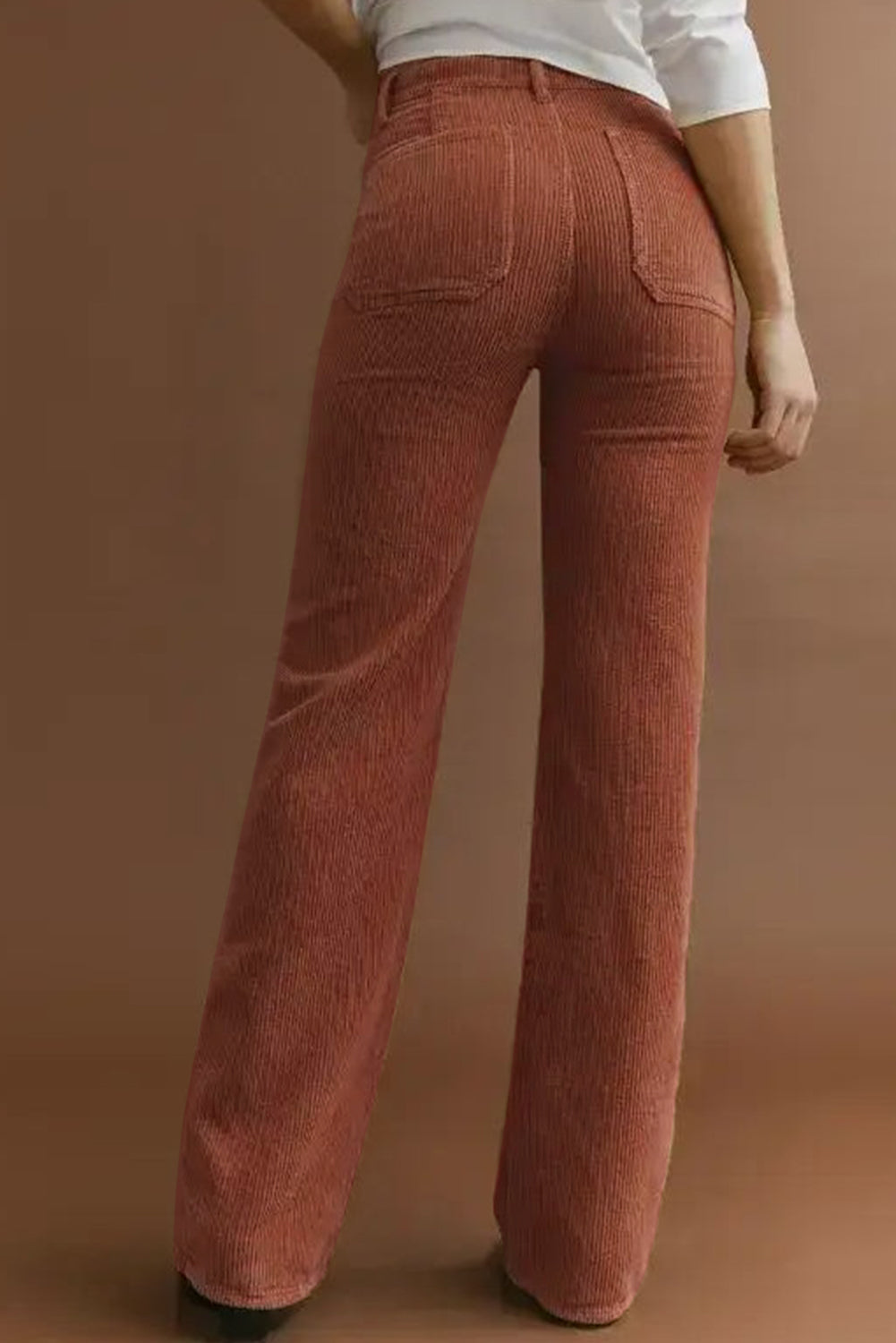 High Waist Square Pockets Corduroy Pants