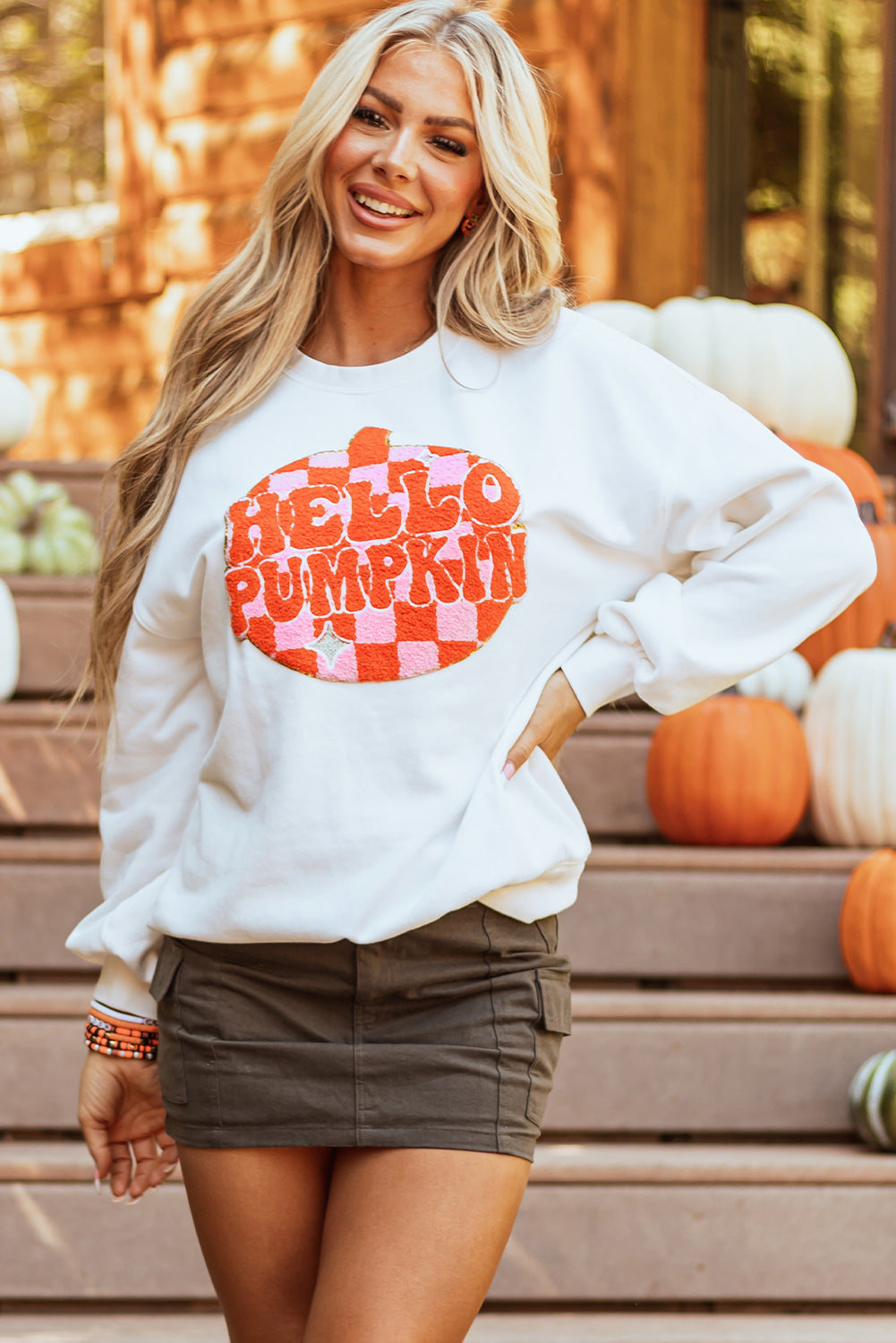 Halloween Pumpkin Patched Pattern Pullover Sweatshirt